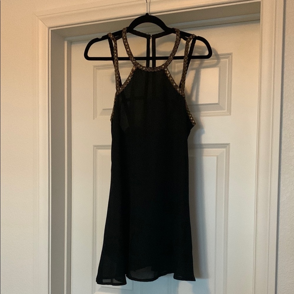 Gold Beaded Multi-Strap Black Dress